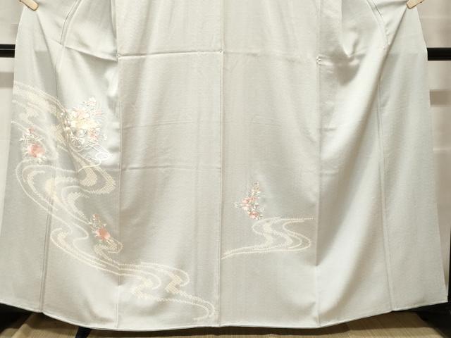 平和屋着物■訪問着　刺繍　絞り　流水花車文　銀糸　正絹　逸品　CABF9820ev