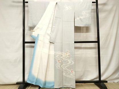 平和屋着物■訪問着　刺繍　絞り　流水花車文　銀糸　正絹　逸品　CABF9820ev