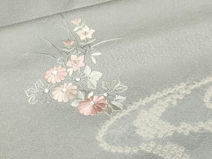 平和屋着物■訪問着　刺繍　絞り　流水花車文　銀糸　正絹　逸品　CABF9820ev