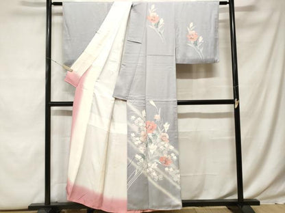 平和屋着物■訪問着　刺繍　枝花文　暈し染め　正絹　逸品　CABF9827ev