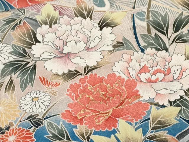 平和屋着物■豪華黒留袖　刺繍　孔雀草花文　暈し染め　金彩　正絹　逸品　CABF9828ev