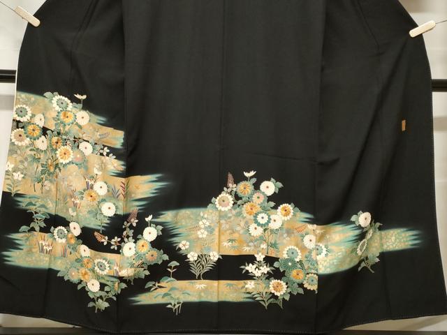 平和屋着物■豪華黒留袖　駒刺繍　枝花文　暈し染め　金彩　正絹　逸品　CABF9832ev