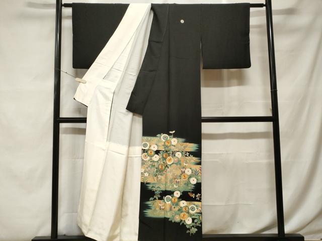 平和屋着物■豪華黒留袖　駒刺繍　枝花文　暈し染め　金彩　正絹　逸品　CABF9832ev