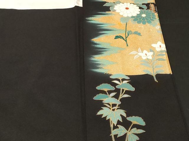 平和屋着物■豪華黒留袖　駒刺繍　枝花文　暈し染め　金彩　正絹　逸品　CABF9832ev