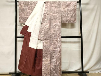 平和屋着物■上質な紬　切嵌幾何学花文　正絹　逸品　CABF9838ev
