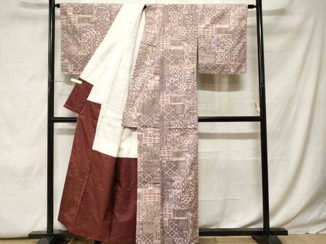 平和屋着物■上質な紬　切嵌幾何学花文　正絹　逸品　CABF9838ev