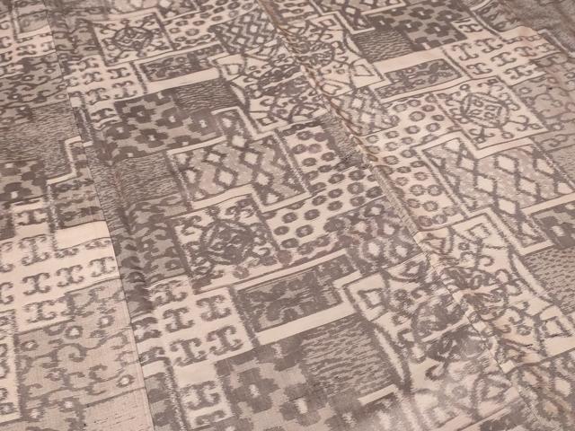 平和屋着物■上質な紬　切嵌幾何学花文　正絹　逸品　CABF9838ev