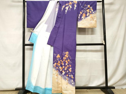 平和屋着物■訪問着　流水枝垂れ桜文　暈し染め　金彩　胴抜き仕立て　洗える着物　CABF9843ev