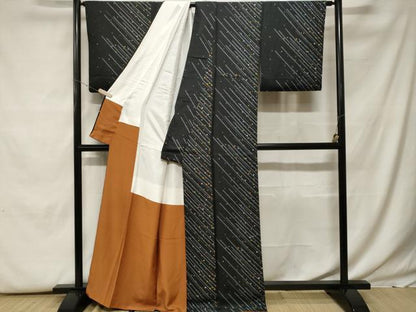 平和屋着物■小紋　箔散らし文　黒地　洗える着物　CABF9844ev