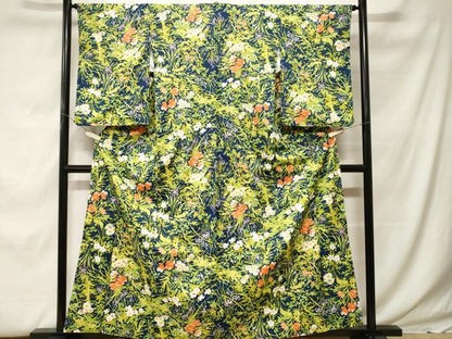 平和屋着物■小紋　草花文　洗える着物　CABF9845ev