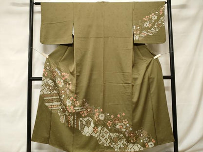 平和屋着物■訪問着　刺繍　絞り　吉祥花唐草文　金彩　正絹　逸品　CABF9858ev