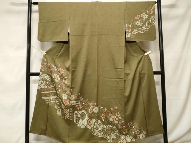 平和屋着物■訪問着　刺繍　絞り　吉祥花唐草文　金彩　正絹　逸品　CABF9858ev