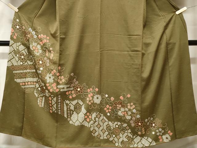 平和屋着物■訪問着　刺繍　絞り　吉祥花唐草文　金彩　正絹　逸品　CABF9858ev