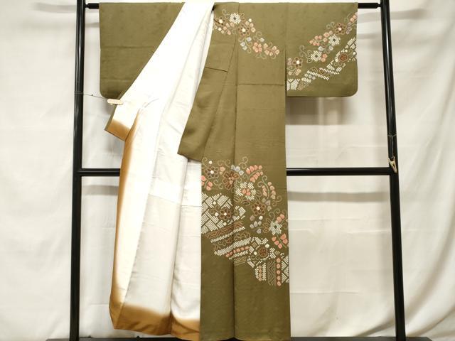 平和屋着物■訪問着　刺繍　絞り　吉祥花唐草文　金彩　正絹　逸品　CABF9858ev