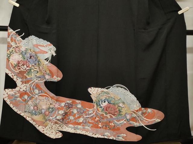 平和屋着物■豪華黒留袖　檜扇花文　金彩　正絹　逸品　CABF9859ev