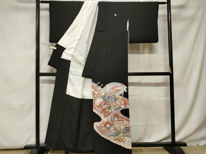 平和屋着物■豪華黒留袖　檜扇花文　金彩　正絹　逸品　CABF9859ev