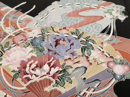 平和屋着物■豪華黒留袖　檜扇花文　金彩　正絹　逸品　CABF9859ev