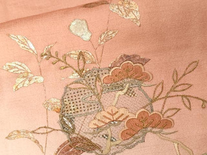 平和屋着物■中国三大刺繍　スワトウ刺繍　訪問着　螺鈿　蔦の葉草花文　暈し染め　金銀彩　鈴乃屋扱い　正絹　逸品　CABF9864ev
