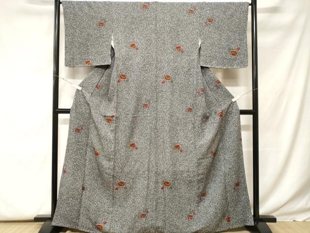 平和屋着物■上質な小紋　舞花文　たたき染め　黒地　金彩　正絹　逸品　CABF9865ev