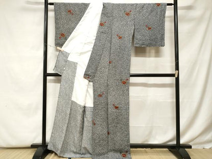 平和屋着物■上質な小紋　舞花文　たたき染め　黒地　金彩　正絹　逸品　CABF9865ev