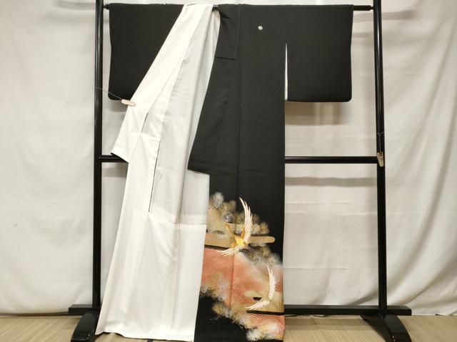 平和屋着物■豪華黒留袖　萬寿染　エ霞飛鶴松葉文　暈し染め　金銀彩　ロング丈　正絹　逸品　CABF9867ev