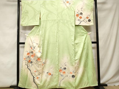平和屋着物■訪問着　総刺繍　駒刺繍　枝梅文　暈し染め　金銀糸　正絹　逸品　CABF9869ev