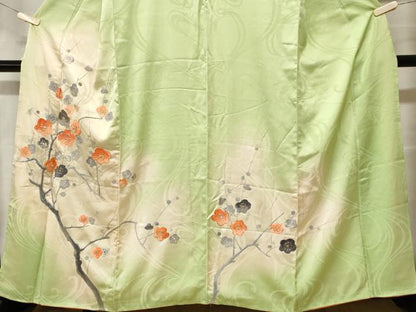 平和屋着物■訪問着　総刺繍　駒刺繍　枝梅文　暈し染め　金銀糸　正絹　逸品　CABF9869ev