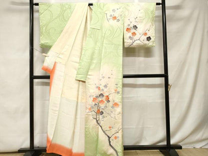 平和屋着物■訪問着　総刺繍　駒刺繍　枝梅文　暈し染め　金銀糸　正絹　逸品　CABF9869ev