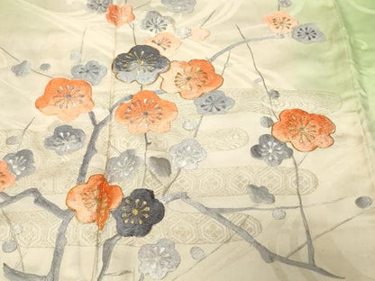 平和屋着物■訪問着　総刺繍　駒刺繍　枝梅文　暈し染め　金銀糸　正絹　逸品　CABF9869ev