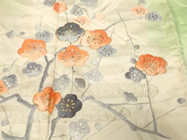 平和屋着物■訪問着　総刺繍　駒刺繍　枝梅文　暈し染め　金銀糸　正絹　逸品　CABF9869ev