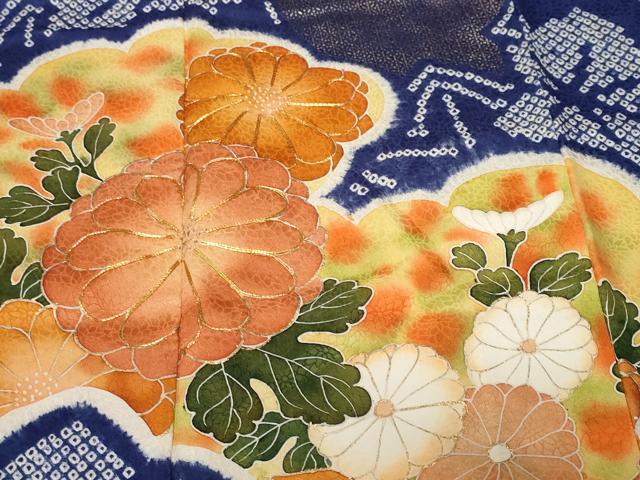 平和屋着物■訪問着 駒刺繍 絞り 雲取り花文 正絹 逸品 CABF9870ev
