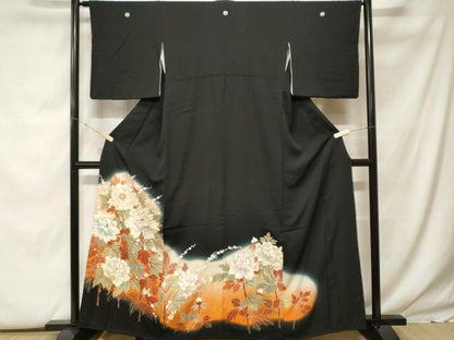 平和屋着物■豪華黒留袖　枝花文　暈し染め　金彩　正絹　逸品　CABF9875ev