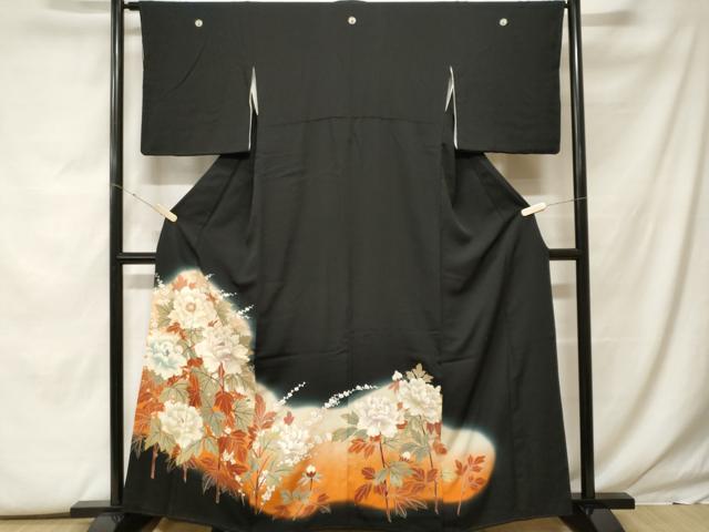 平和屋着物■豪華黒留袖　枝花文　暈し染め　金彩　正絹　逸品　CABF9875ev