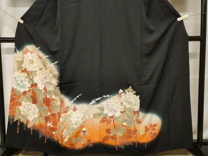 平和屋着物■豪華黒留袖　枝花文　暈し染め　金彩　正絹　逸品　CABF9875ev