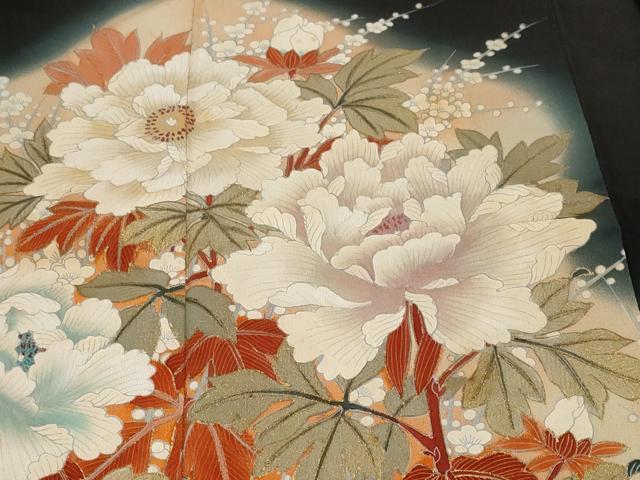 平和屋着物■豪華黒留袖　枝花文　暈し染め　金彩　正絹　逸品　CABF9875ev