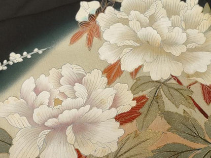 平和屋着物■豪華黒留袖　枝花文　暈し染め　金彩　正絹　逸品　CABF9875ev