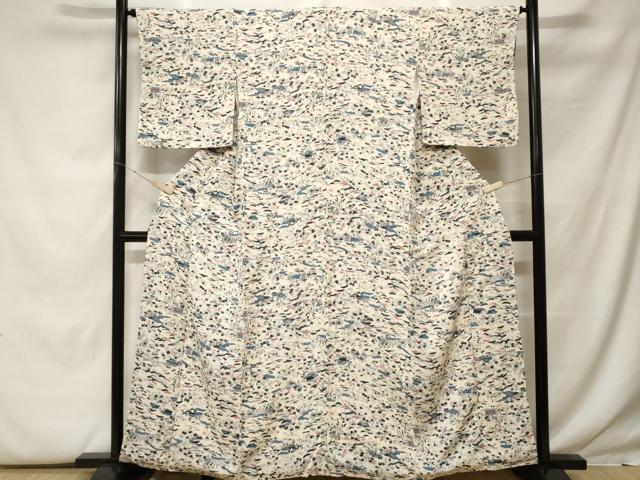 平和屋着物■上質な小紋　風景文　鬼しぼ縮緬　正絹　逸品　CABF9881ev