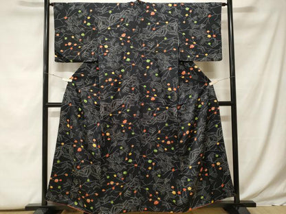 平和屋着物■上質な小紋 絞り 枝花文 黒地 正絹 逸品 CABF9883ev