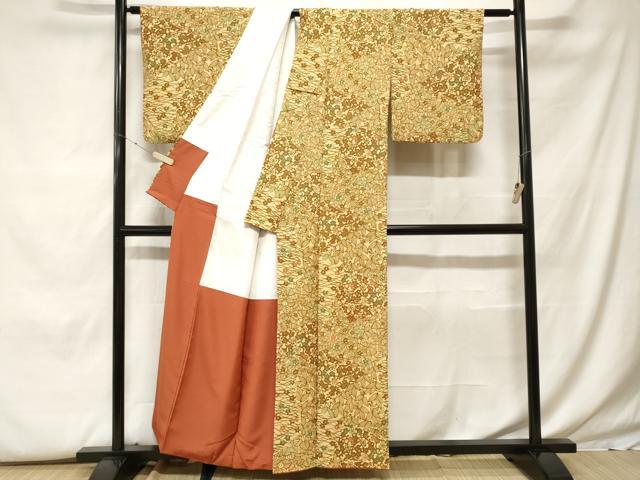 平和屋着物■小紋 型染め 切嵌梅芝草花文 洗える着物 CABF9887ev