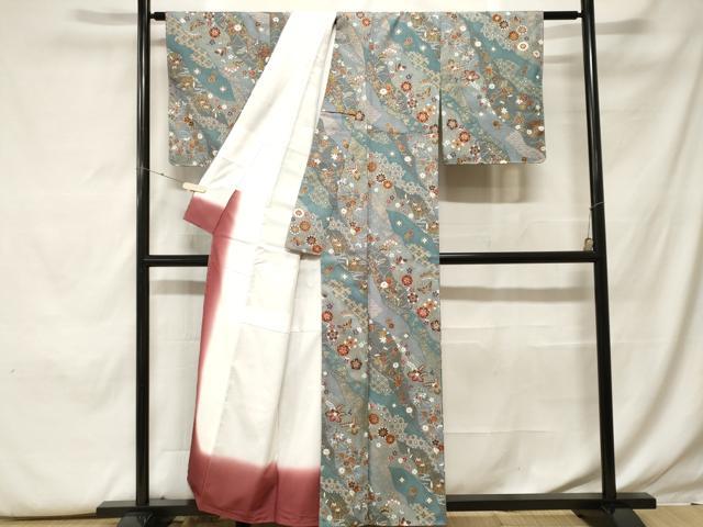 平和屋着物■小紋 道長吉祥花蝶文 金彩 洗える着物 CABF9894ev
