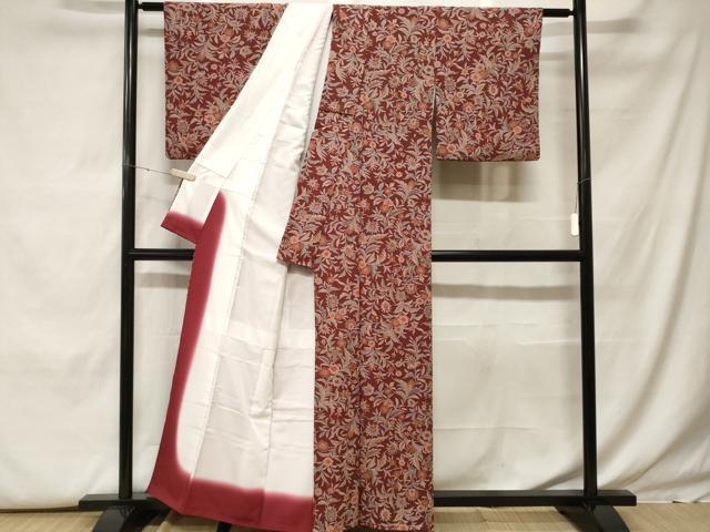 平和屋着物■小紋 更紗枝花文 洗える着物 CABF9896ev