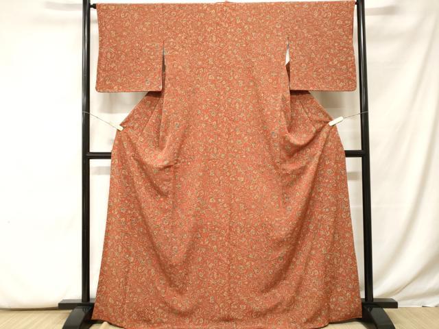 平和屋着物■小紋　更紗枝花文　洗える着物　CABF9904ev