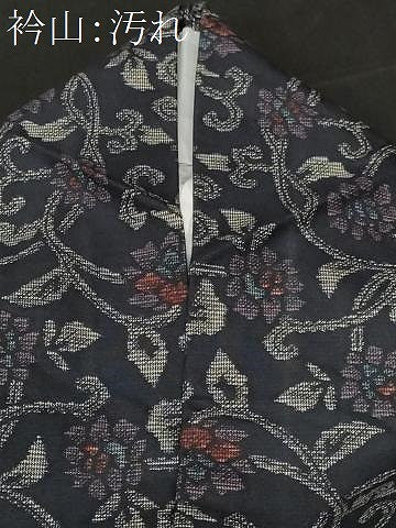 平和屋着物■小紋 花唐草文 黒地 洗える着物 CABF9906ev
