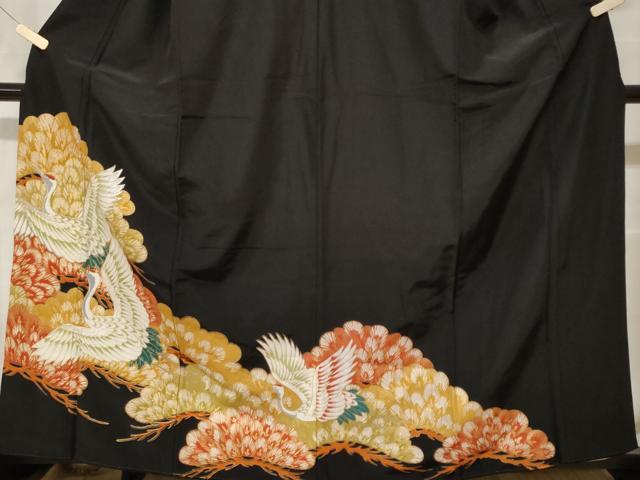 平和屋着物■黒留袖　刺繍　飛鶴松葉文　暈し染め　金彩　洗える着物　CABF9907ev
