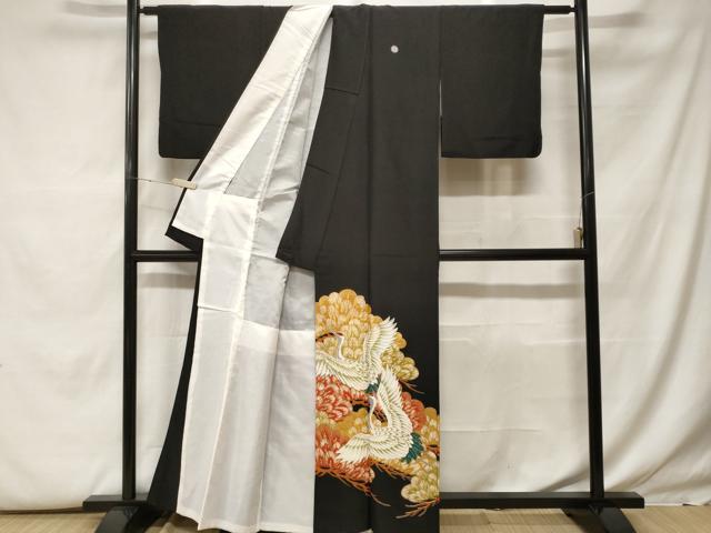 平和屋着物■黒留袖　刺繍　飛鶴松葉文　暈し染め　金彩　洗える着物　CABF9907ev