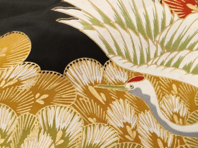 平和屋着物■黒留袖　刺繍　飛鶴松葉文　暈し染め　金彩　洗える着物　CABF9907ev