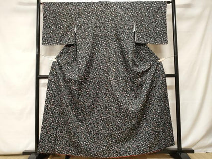 平和屋着物■小紋 松花文 黒地 洗える着物 CABF9910ev