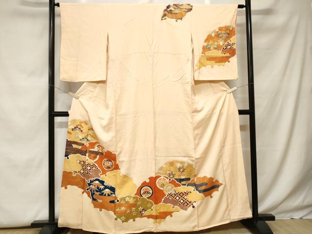 平和屋着物■訪問着 駒刺繍 雪輪重ね松竹吉祥文 金彩 正絹 逸品 CABF9916ev