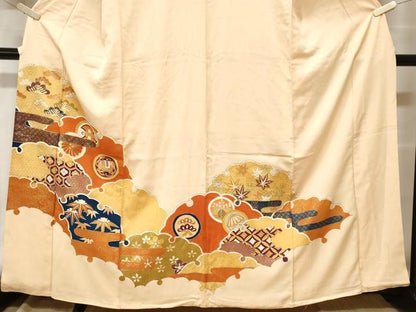 平和屋着物■訪問着 駒刺繍 雪輪重ね松竹吉祥文 金彩 正絹 逸品 CABF9916ev