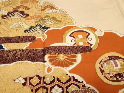 平和屋着物■訪問着 駒刺繍 雪輪重ね松竹吉祥文 金彩 正絹 逸品 CABF9916ev
